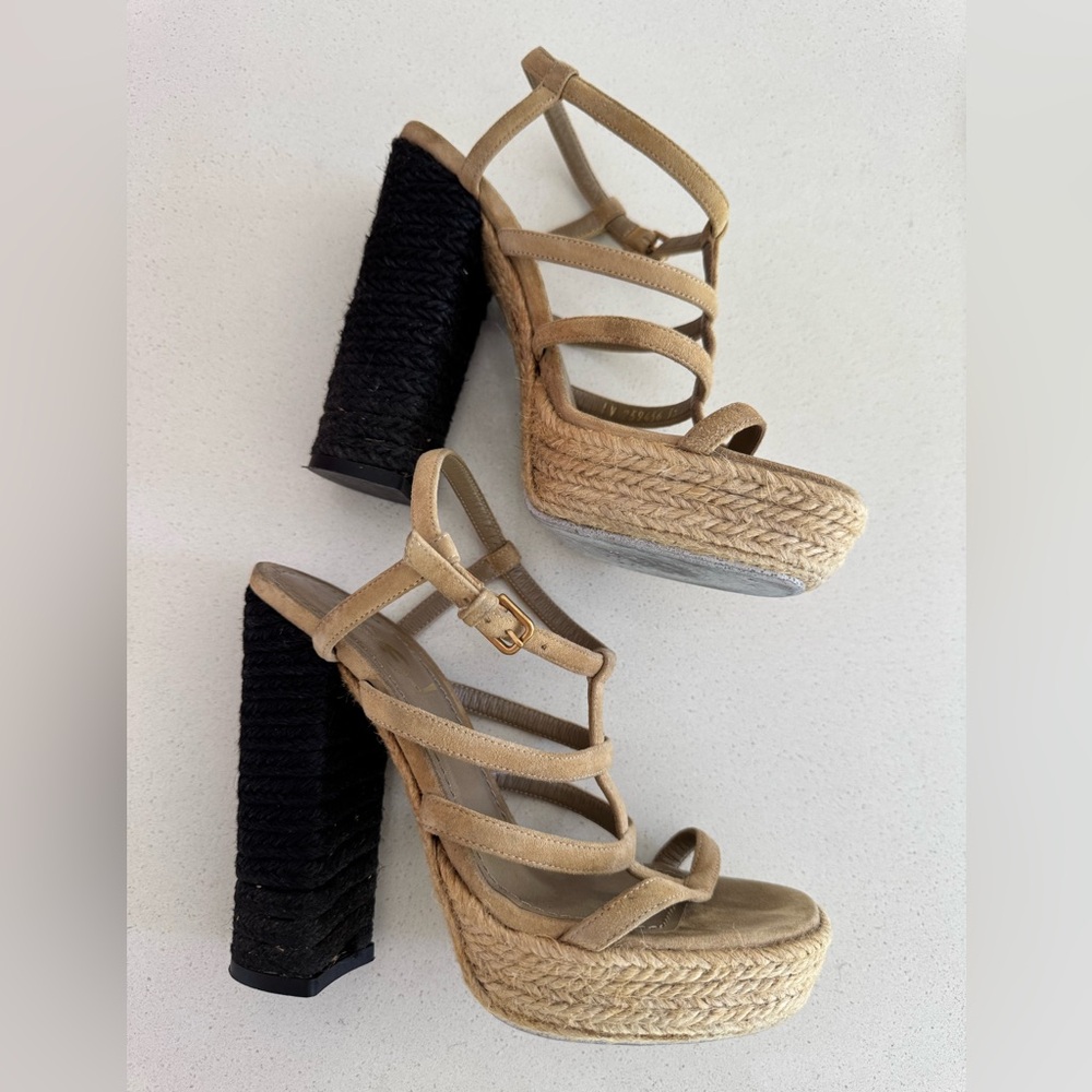 YSL Yves Saint Laurent black and tan suede platform espadrilles size 35
